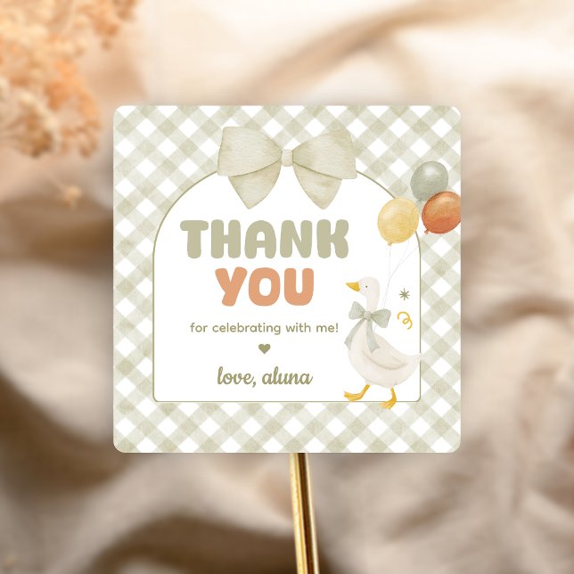 One Silly Goose Spring Birthday Quadratischer Aufkleber (One Silly Goose Birthday Party Sticker)