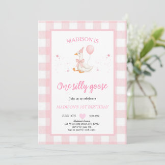 One Silly Goose Spring Pink Daisy First Birthday  Einladung