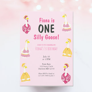 One Silly Porch Goose Girls First Birthday Einladung