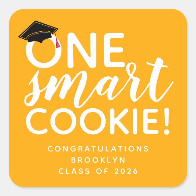 One Smart Cookie Abschluss Bevorzugen Square Stick Quadratischer Aufkleber (Vorderseite)