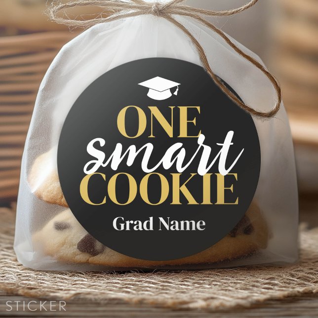 One Smart Cookie - Grand Name and Cap - Black Gold Runder Aufkleber (Custom Graduation Sticker - Favor Stickers or Envelope Label)