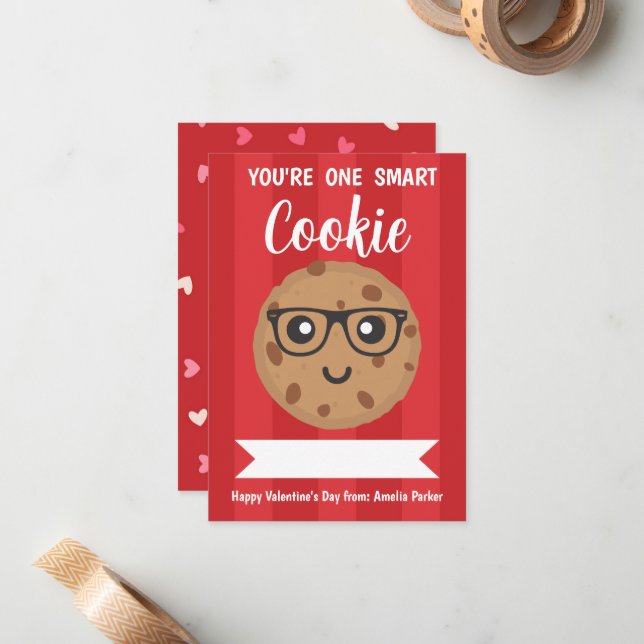 One Smart Cookie - Kids Classroom Valentine's Day Mitteilungskarte (Vorderseite/Rückseite Beispiel)