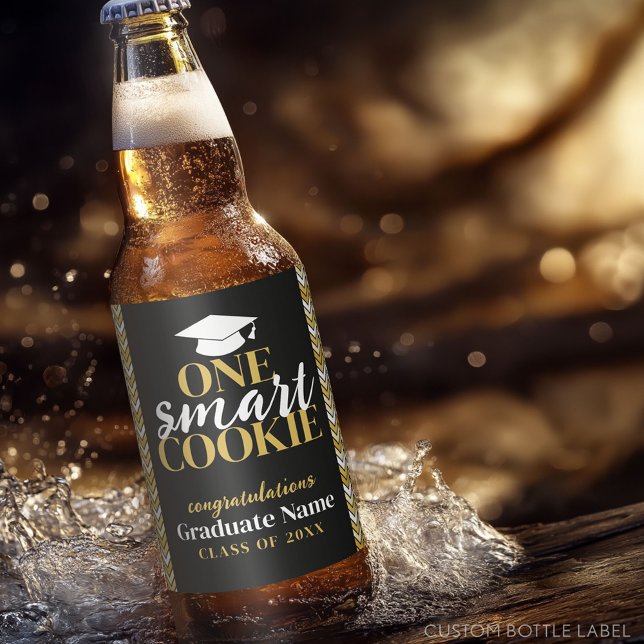 One Smart Cookie - Moderner Black Gold Abschluss Bierflaschenetikett (Custom Beer Bottle Label with a Graduation Design)