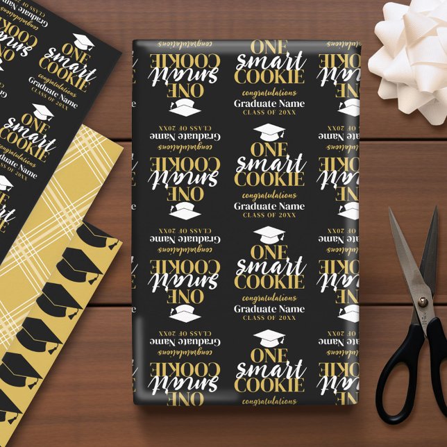 One Smart Cookie - Moderner Black Gold Abschluss Geschenkpapier Set (Custom Graduation Wrapping Paper)