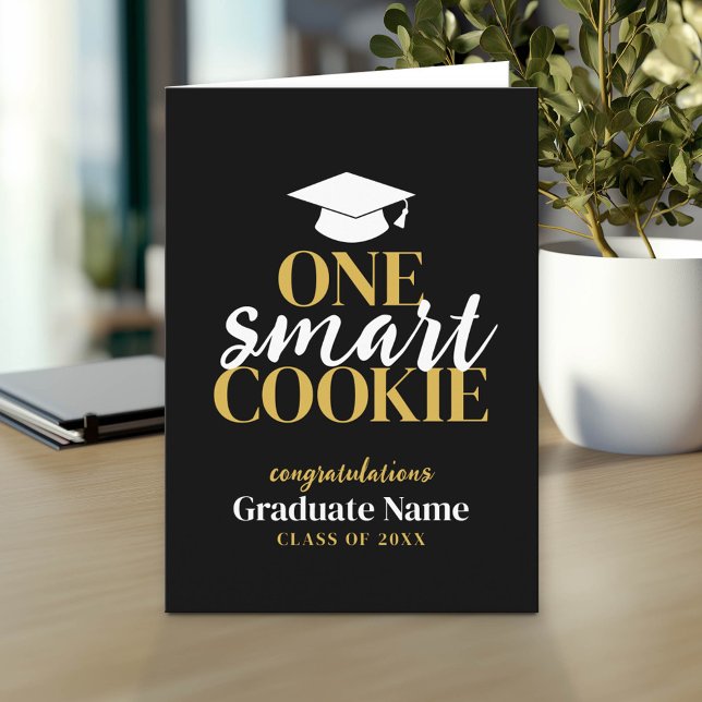 One Smart Cookie - Moderner Black Gold Abschluss Karte (Custom Graduation Greeting Card - Add the Graduate's Name)