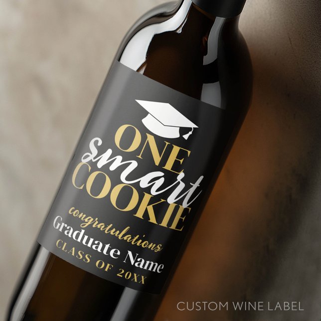 One Smart Cookie - Moderner Black Gold Abschluss Weinetikett (Custom Graduation Wine Label - Celebrate the Graduate!)