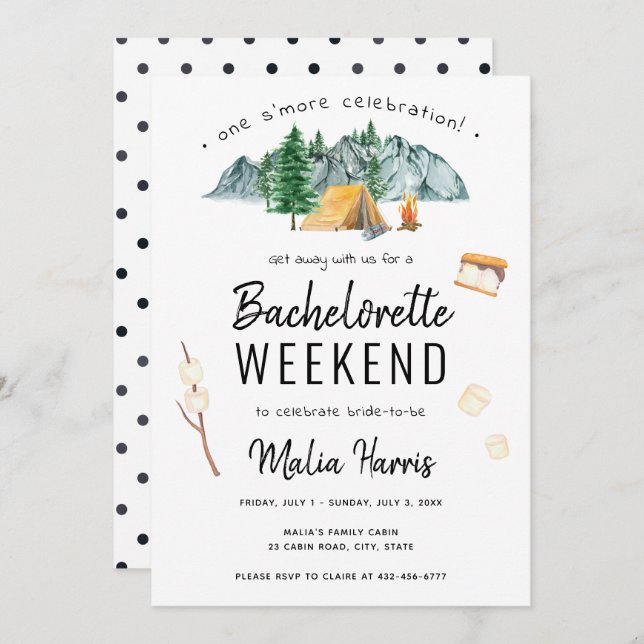 One S'More Celebration Camping Bachelorette Einladung (Vorne/Hinten)