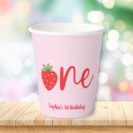 One Strawberry Birthday Pink Pappbecher