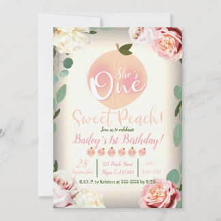 One SWEED PEACH Floral 1. Geburtstag Party Einladung