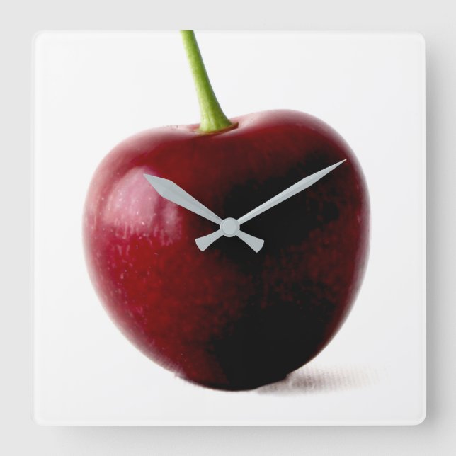 One Sweet Cherry Wall Clock Quadratische Wanduhr (Vorderseite)