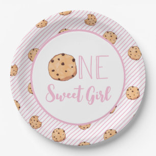 One Sweet Girl Cookies und Pink Streifen Geburtsta Pappteller