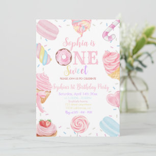 One Sweet Girl Donut pastellel Pink 1. Geburtstag Einladung