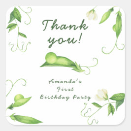 One Sweet Pea First Birthday Quadratischer Aufkleber