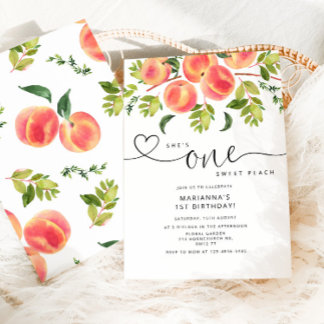 One Sweet Peach 1. Geburtstag Einladung