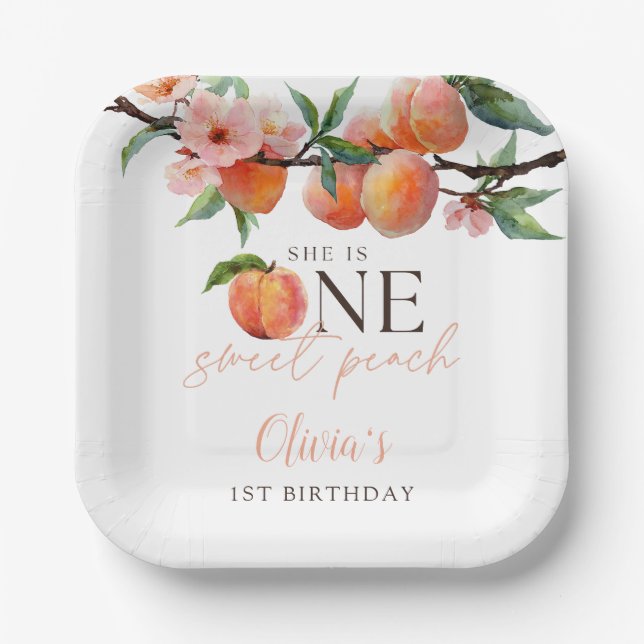 One Sweet Peach 1. Geburtstag  Pappteller (Vorderseite)