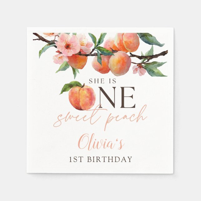 One Sweet Peach 1st Birthday  Serviette (Vorderseite)