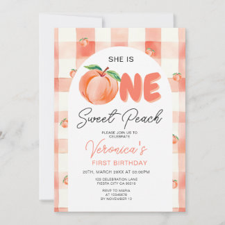 One Sweet Peach Birthday Party Boho Gingham Einladung