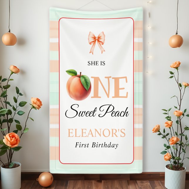 One sweet peach First Birthday watercolor stripes Banner (Von Creator hochgeladen)