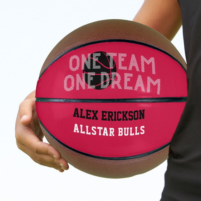 One Team One Dream Red Schwarz-weiß Personalisiert Basketball (Von Creator hochgeladen)