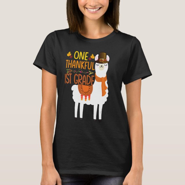 One Thankful 1st grade Teacher Llama Thanksgiving  T-Shirt (Vorderseite)
