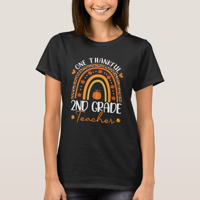 One Thankful 2nd Grade Teacher Rainbow Leopard Tha T-Shirt (Vorderseite)