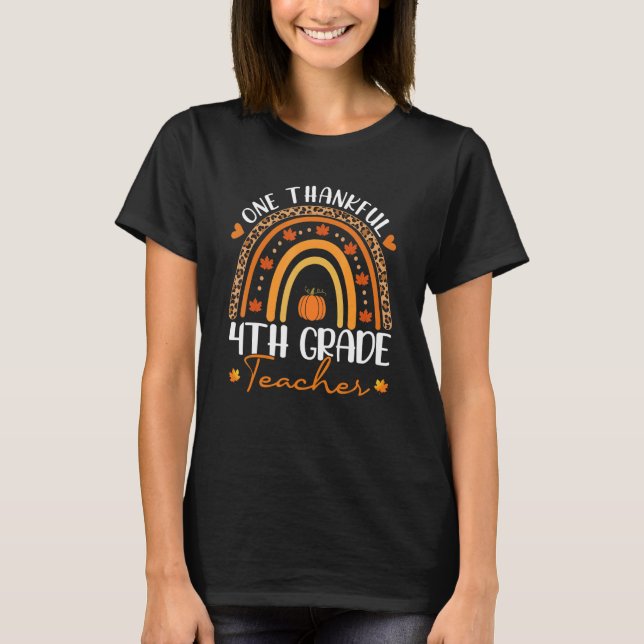 One Thankful 4th Grade Teacher Rainbow Leopard Tha T-Shirt (Vorderseite)