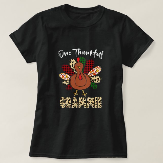 One Thankful Grammie Turkey Leopard Turkey Thanksg T-Shirt (Design vorne)