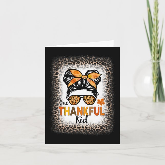 One Thankful Kid Erntedank Messy Bun Leopard Bl Karte (Vorderseite)