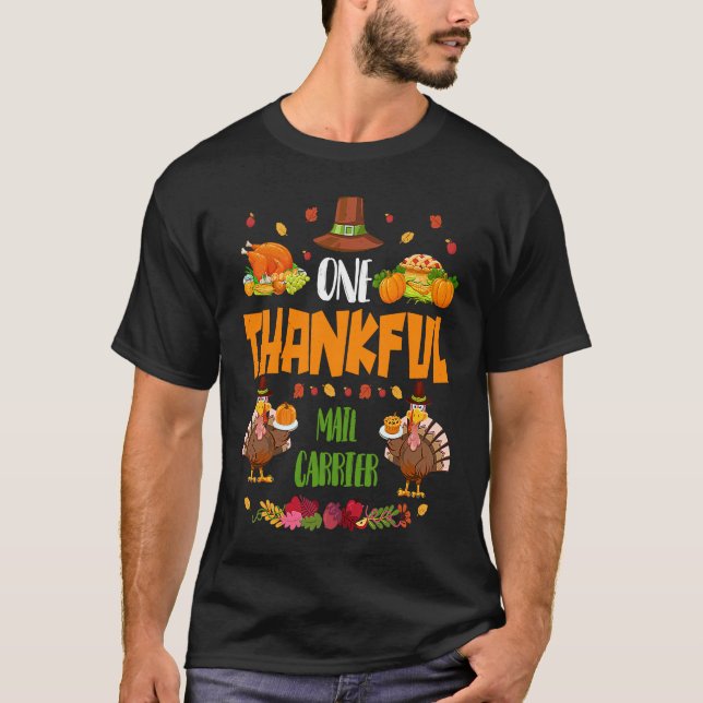 One Thankful Mail Carrier Fall Autumn Thanksgiving T-Shirt (Vorderseite)