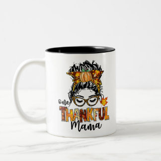 One Thankful Mama Funny Messy Bun Herbst Herbst Zweifarbige Tasse