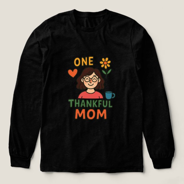One Thankful Mom – Cute Cartoon Mother with Glasse Tri-Blend Shirt (Design Vorderseite)