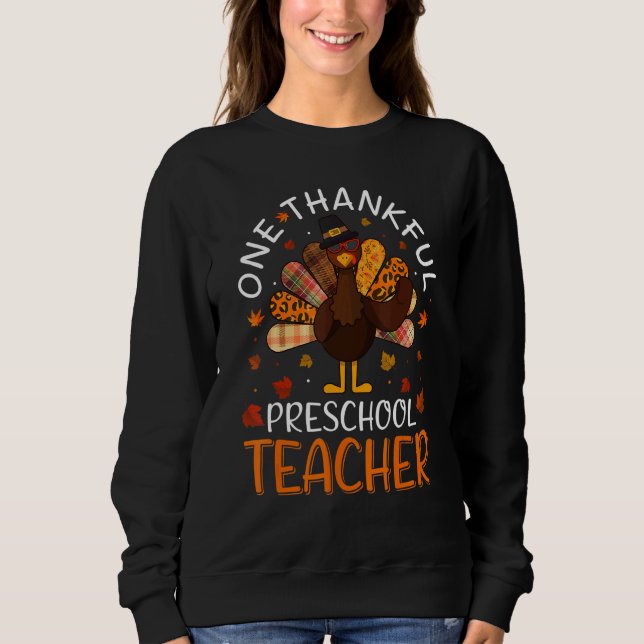 One Thankful Preschool Teacher Leopard Thanksgivin Sweatshirt (Vorderseite)