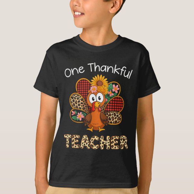 One Thankful Teacher Funny Cute Turkey Thanksgivin T-Shirt (Vorderseite)