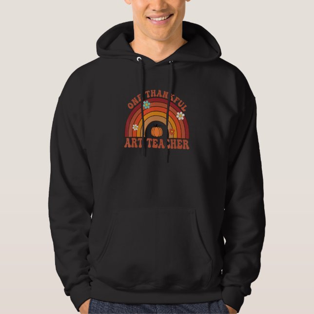 One Thankful Teacher Groovy Thanksgiving Rainnow Hoodie (Vorderseite)