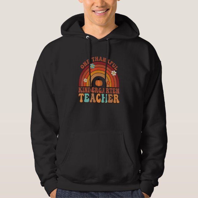 One Thankful Teacher Groovy Thanksgiving Rainnow T Hoodie (Vorderseite)