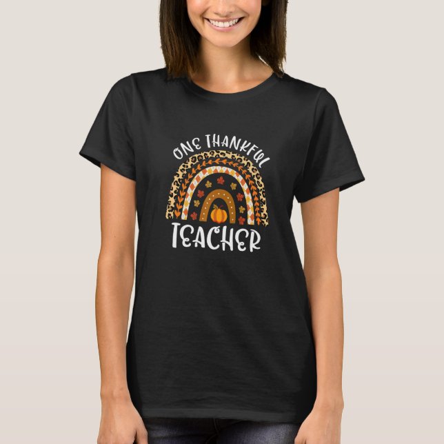 One Thankful Teacher Rainbow Leopard Thanksgiving  T-Shirt (Vorderseite)