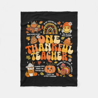One Thankful Teacher Thanksgiving Groovy Fall Autu Fleecedecke