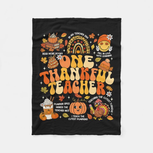 One Thankful Teacher Thanksgiving Groovy Fall Autu Fleecedecke (Vorderseite)