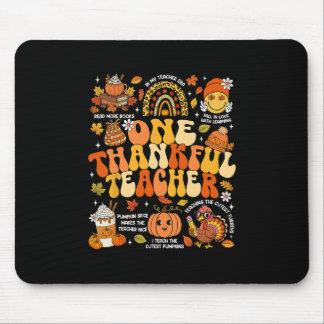 One Thankful Teacher Thanksgiving Groovy Fall Autu Mousepad