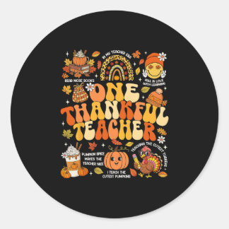 One Thankful Teacher Thanksgiving Groovy Fall Autu Runder Aufkleber