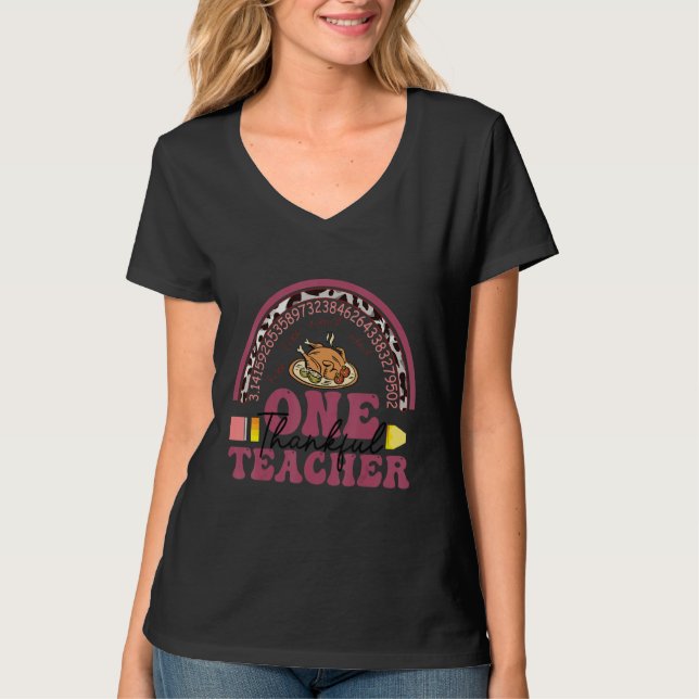 One Thankful Teacher Thanksgiving Rainbow Leopard  T-Shirt (Vorderseite)