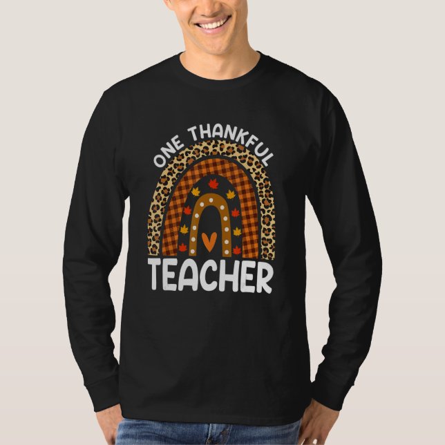 One Thankful Teacher Thanksgiving Rainbow Leopard  T-Shirt (Vorderseite)