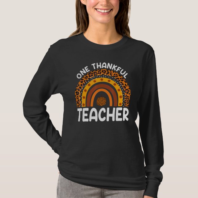 One Thankful Teacher Thanksgiving Rainbow Leopard  T-Shirt (Vorderseite)