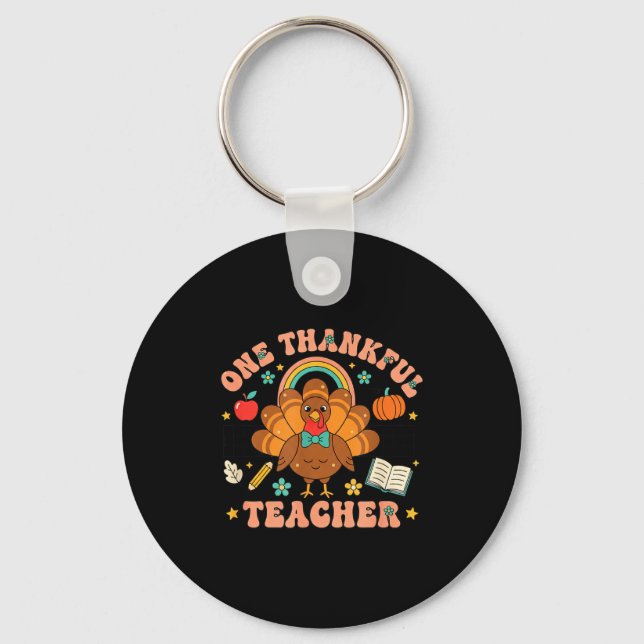One Thankful Teacher Thanksgiving Turkey Cute Penc Schlüsselanhänger (Vorderseite)