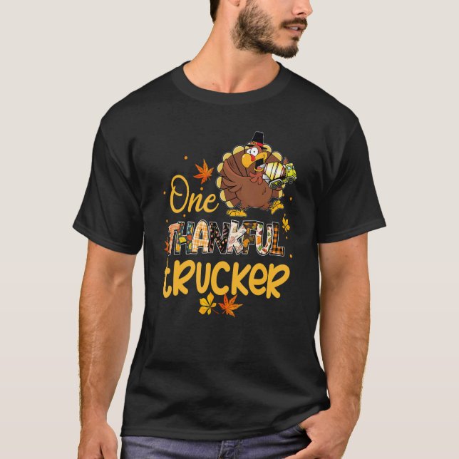 One Thankful Trucker Turkey Pilgrim Hat Thanksgivi T-Shirt (Vorderseite)