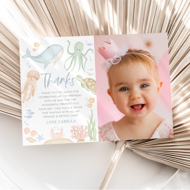 One the Sea 1st Birthday Ocean Danke Karte (Von Creator hochgeladen)