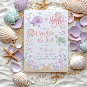 One the Sea Girl 1. Geburtstag Pink Einladung