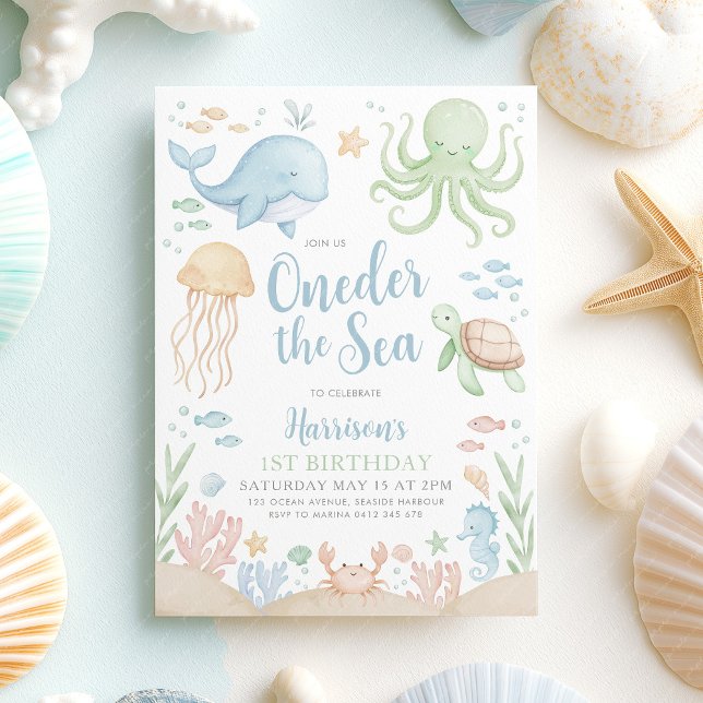 One the Sea Ocean Boy 1. Geburtstag Einladung (Oneder the Sea boys 1st birthday invitation | Sea themed birthday party)