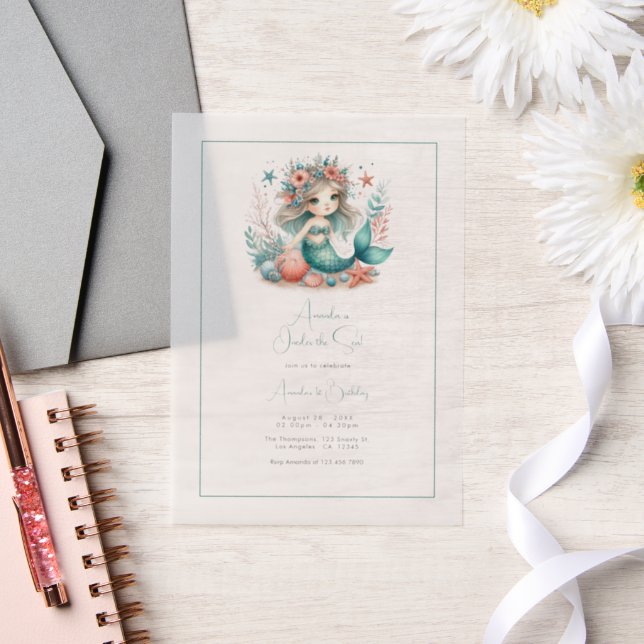 "One-the-Sea" Vellum Mermaid Erster Geburtstag (Hochzeit)