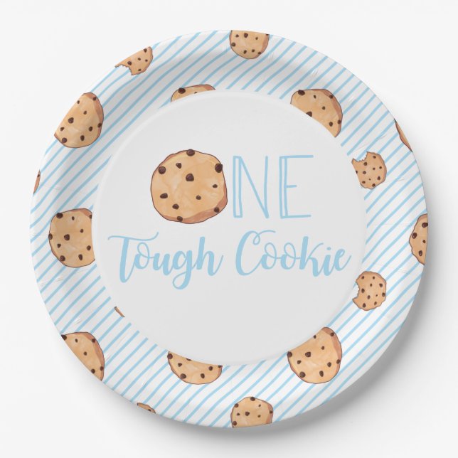 One Tough Cookie Blue Birthday Party Pappteller (Vorderseite)